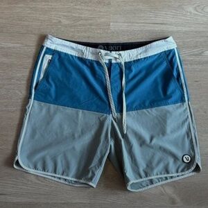 Vuori Blue and Gray Men Swim Board Shorts